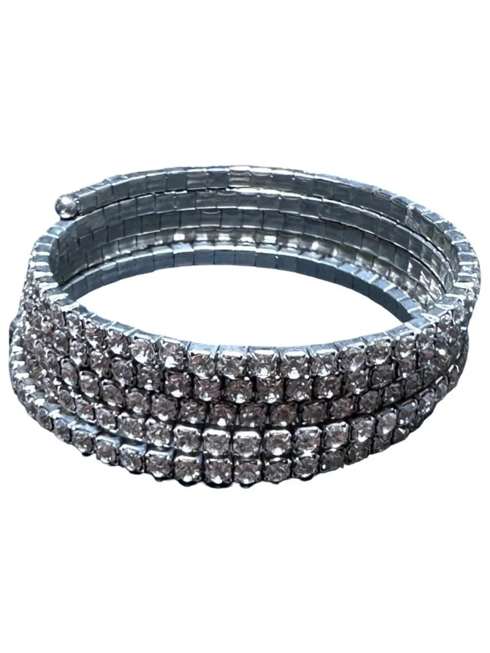 Wrap Bracelet Silver Tone Rhinestone Womens Costume Jewelry Lightweight NWOT